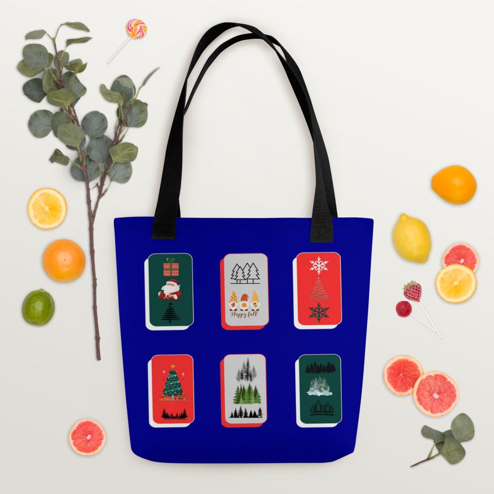 Royal Blue Christmas Tote Bag – Elegant 15×15″ Reusable Holiday Shopping Bag