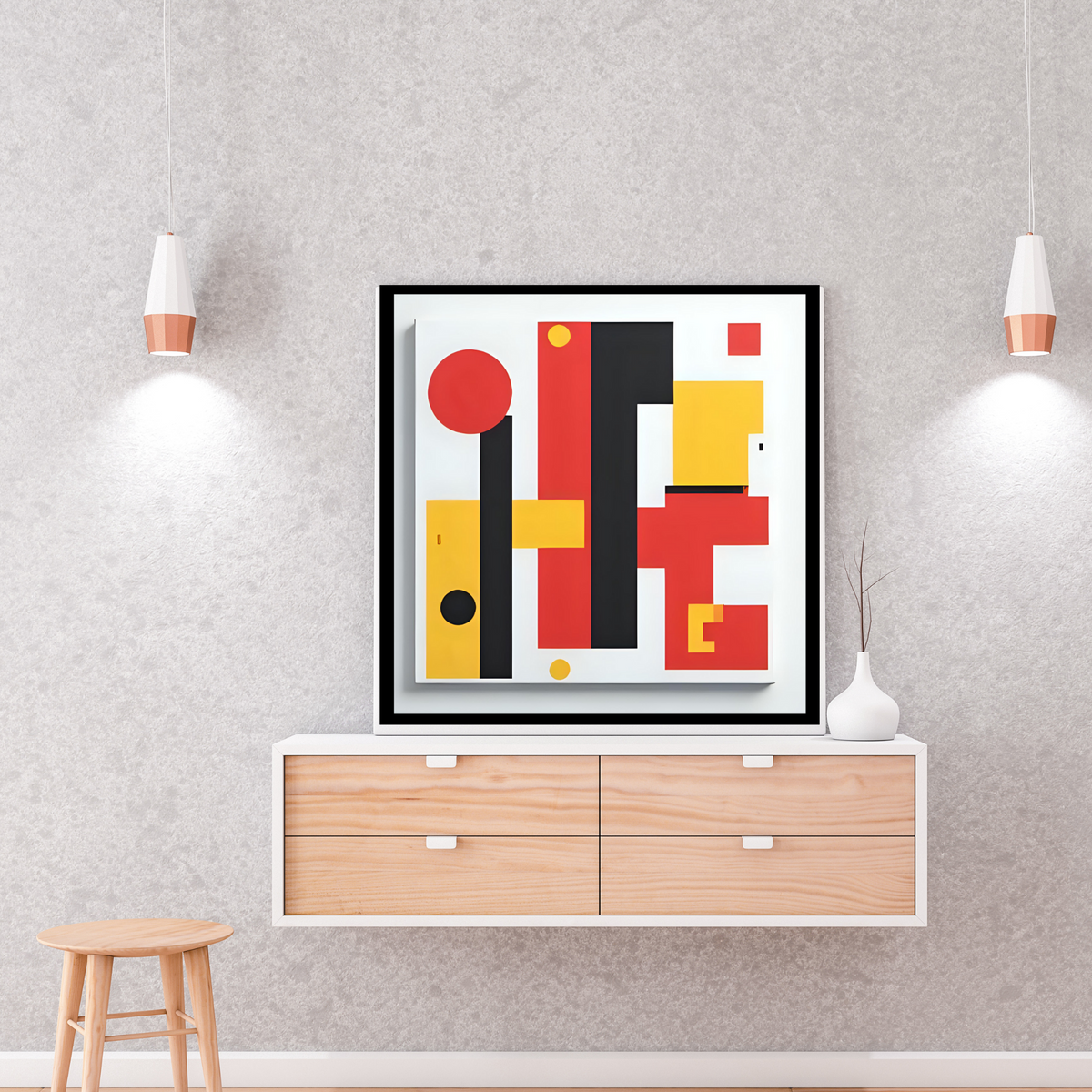 Elegant Abstract Wall Art Set – Yellow, Red & Black (3 Digital Prints – 16x16, 20x20, 24x24 in)