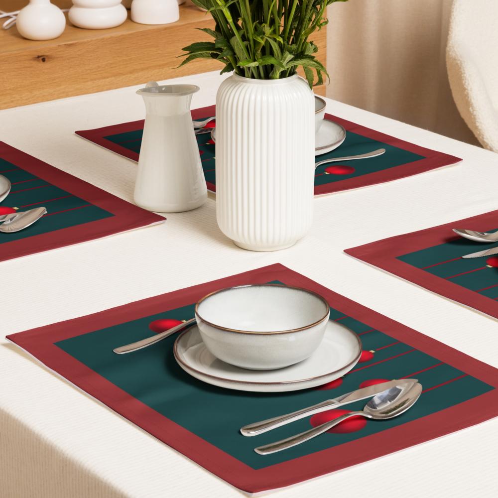 Christmas Placemats Set of 4 | Red & Green Holiday Table Decor (18x14 in)