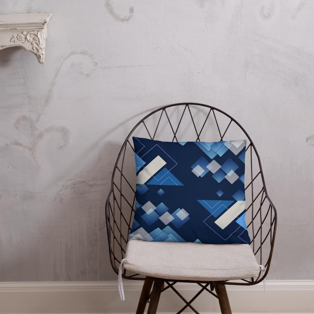 Royal Blue Throw Pillow with Abstract Shapes – 18x18” | Geometric Light Blue, Gray & White Design