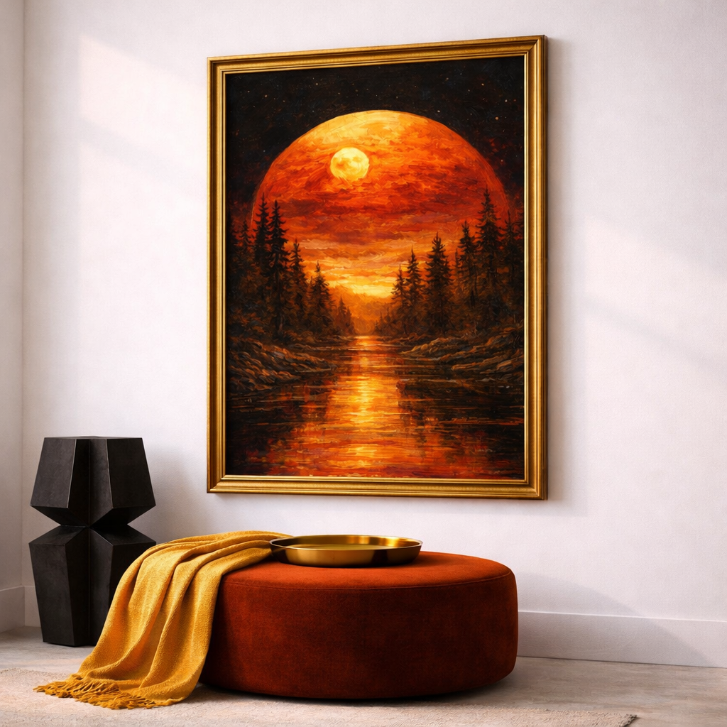 Red Moon Sunset Wall Art Set – Fiery Fantasy Landscape Printable – Dramatic Celestial Digital Download (11x14, 16x20, 18x24, 24x36)