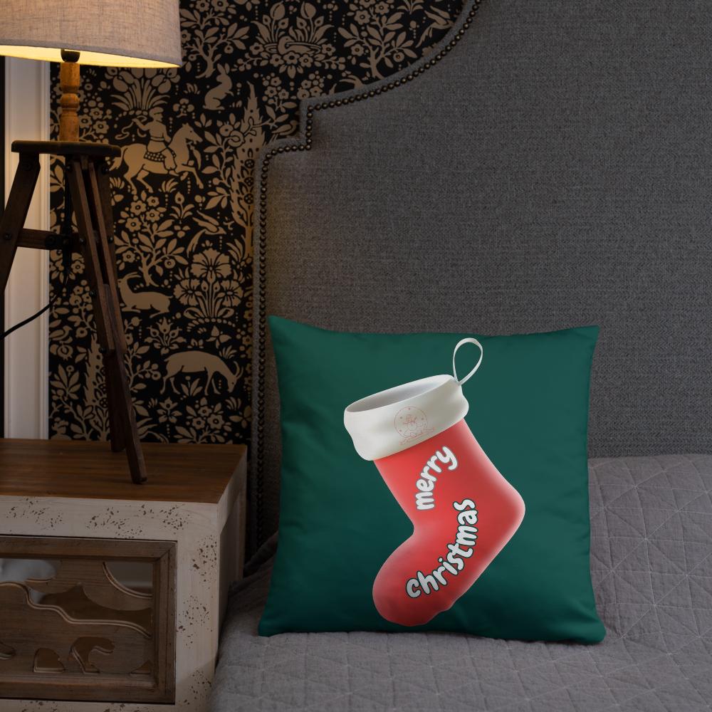 Green, Red & White Christmas Pillow – Festive Holiday Throw Cushion (18x18 & 22x22 Inches)