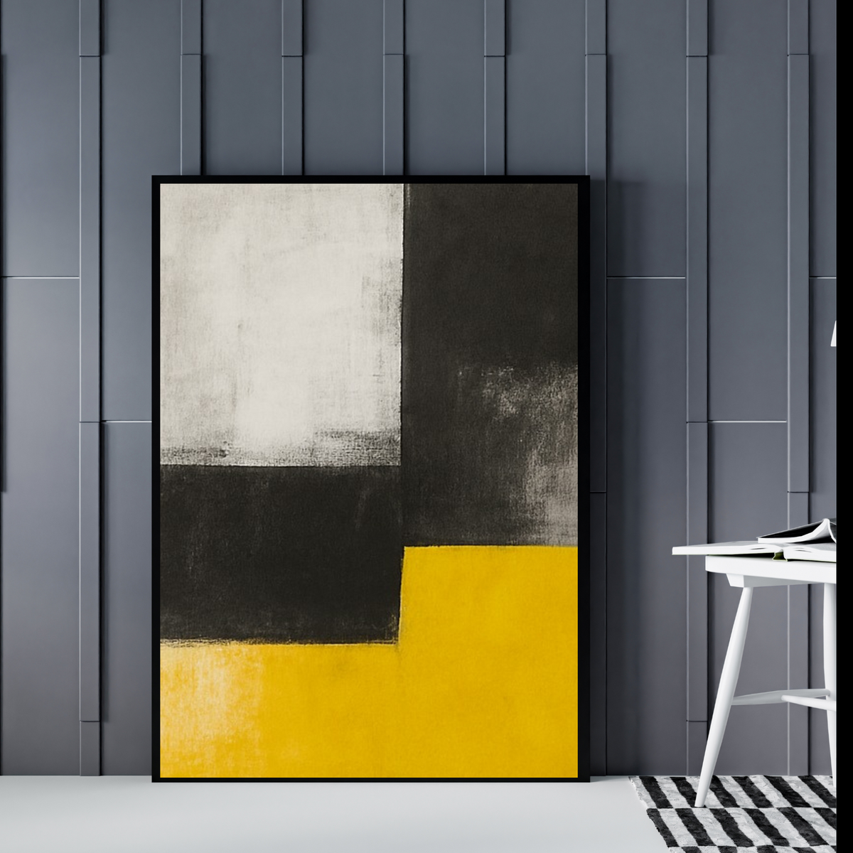 Portrait Abstract Wall Art – Black, Yellow & White Printable Poster (16x20, 18x24, 24x36) – Set of 2 Digital Prints