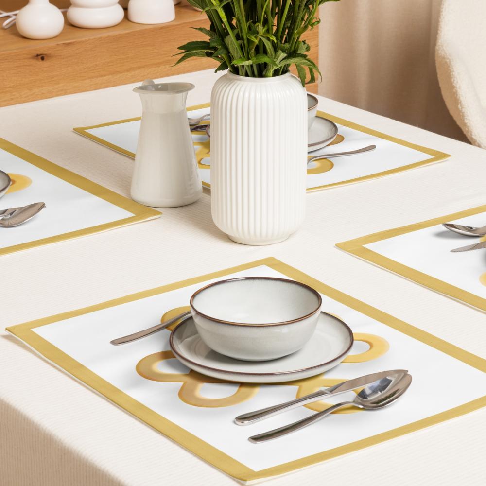 White & Yellow Abstract Placemat Set – 4-Pack 18x14 Decorative Table Placemats