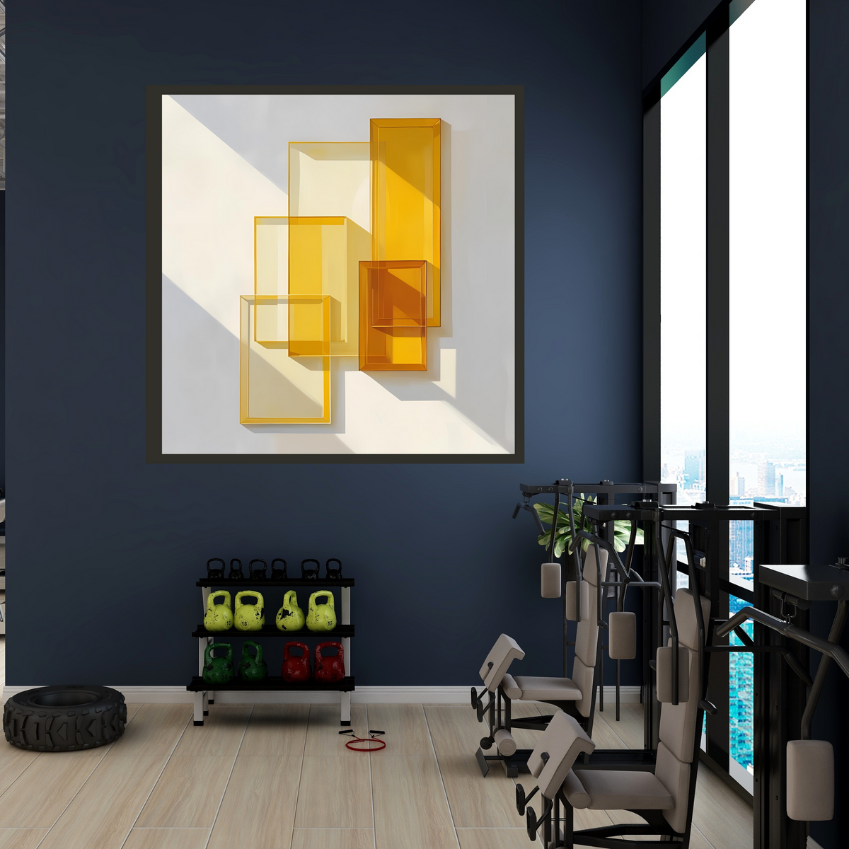 Minimalist Yellow & Amber Abstract Wall Art Set – Square Canvas Prints (16x16, 20x20, 24x24 in)