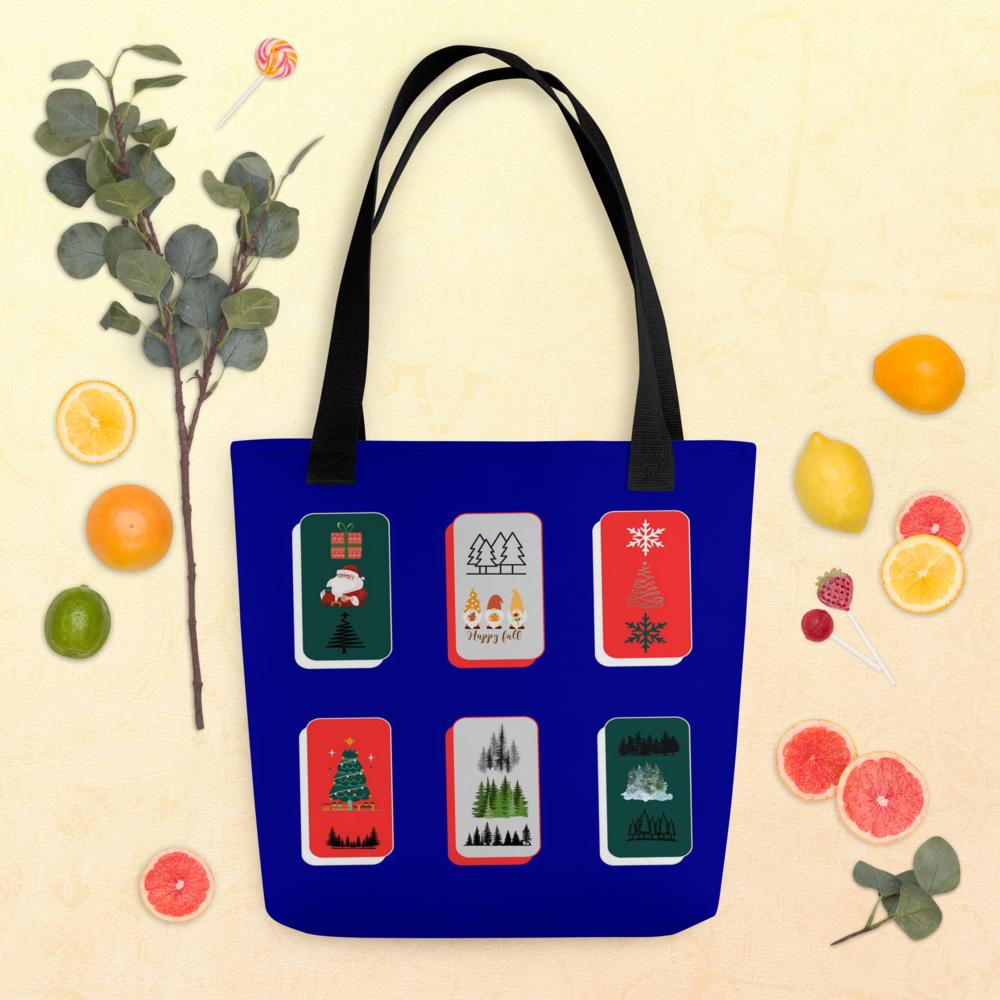 Royal Blue Christmas Tote Bag – Elegant 15×15″ Reusable Holiday Shopping Bag