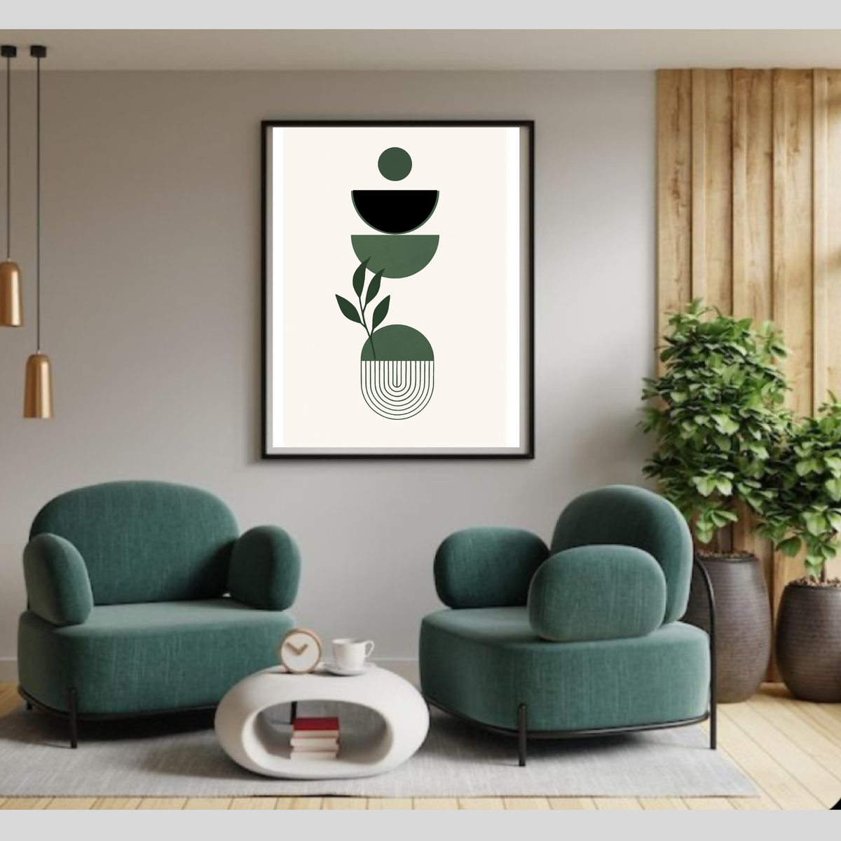 Boho Green and Black Wall Art Set of 3 | Modern Botanical Digital Prints | Minimalist Bohemian Home Decor | Printable Wall Art Trio