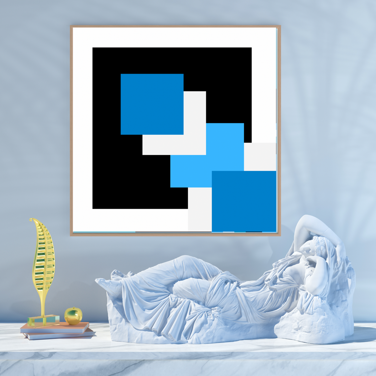 Blue, Black & White Abstract Wall Art – Digital Download | Modern Square Printable Art (20x20, 24x24, 36x36)