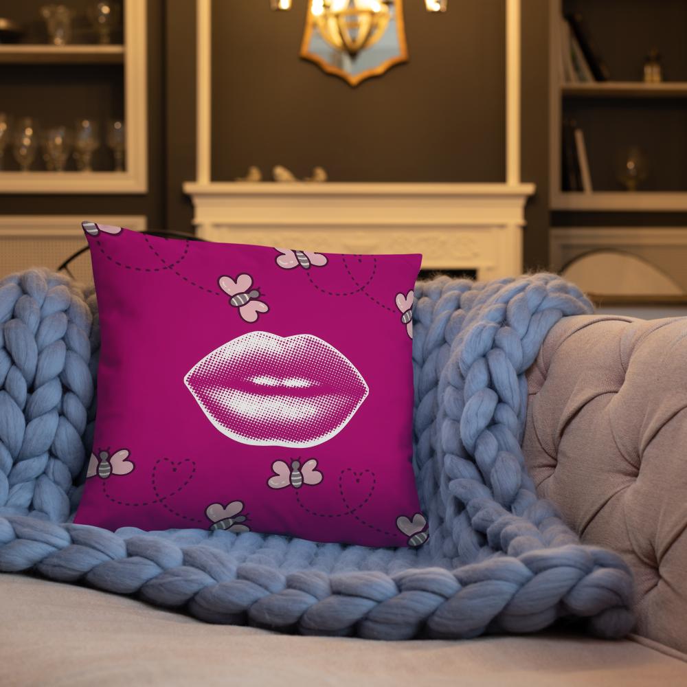 Pink Throw Pillow with Lips & Hearts – 18x18” | Fun & Flirty Pop Art Accent