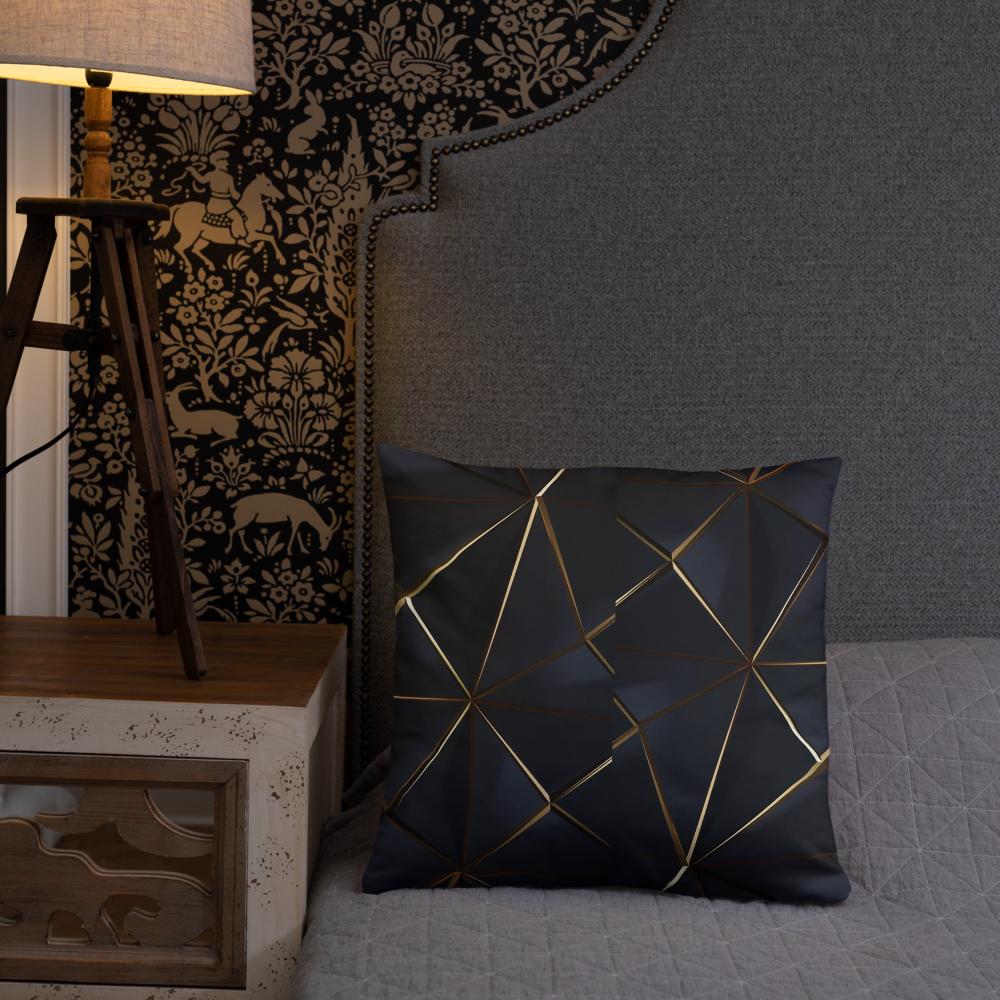 Black Throw Pillow with Tiny Gold Pattern – 18x18” | Minimal Luxe Accent Cushion