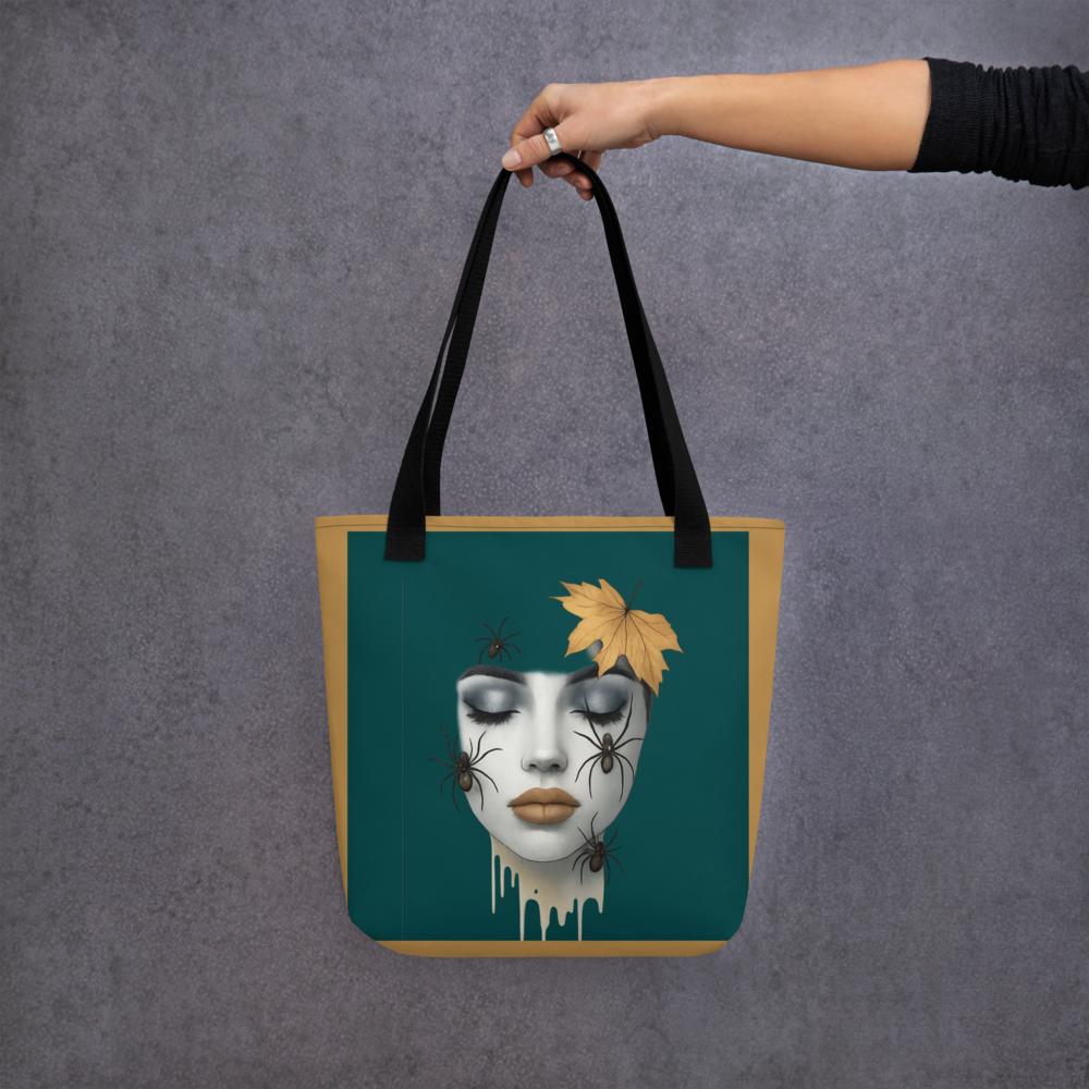 Green & Brown Halloween Tote Bag – 15”x15” Spooky-Chic Fall Fashion Accessory
