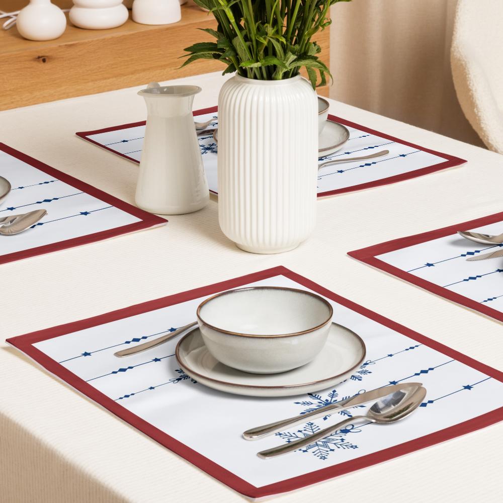 Christmas Placemat Set – 4-Pack 18x14 Holiday Table Placemats in Red, White & Blue
