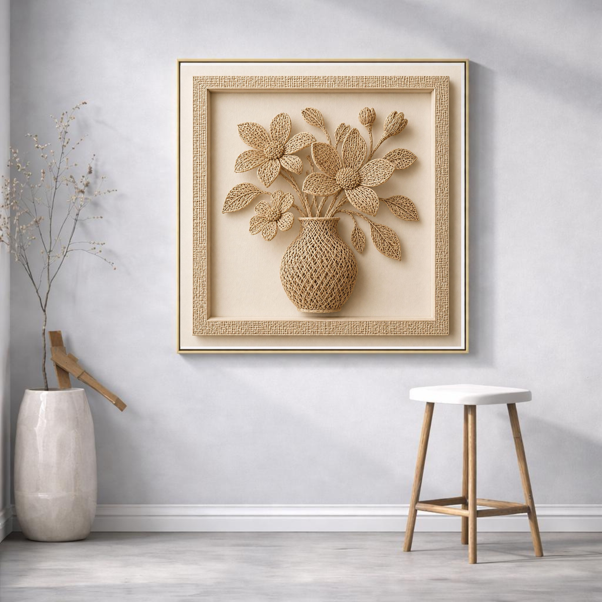 Luxury Woven Floral Wall Art Set of 10 | Sculptural Botanical Gallery Collection | 6 Square & 4 Portrait Digital Prints | 40 Premium Files