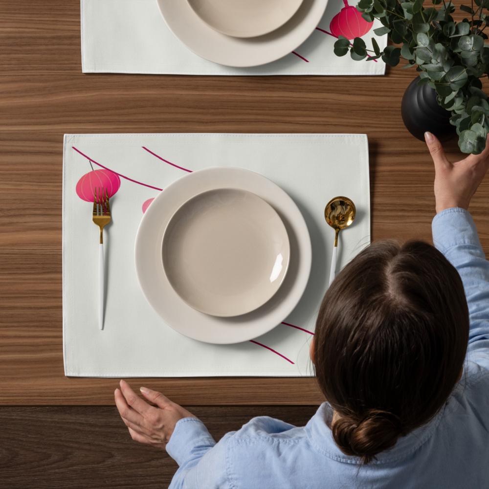 White & Pink Abstract Placemat Set – 4-Pack 18x14 Decorative Table Placemats