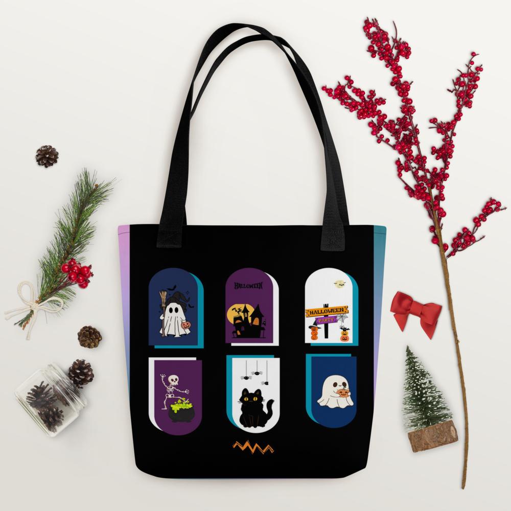 Black Halloween Toothbag – 15”x15” Reusable Tote with Vibrant Spooky Art