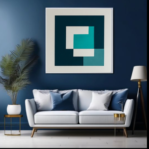 Teal & Blue Abstract Wall Art – Modern Minimalist Digital Download, Square Printable Art (20x20, 24x24, 36x36)