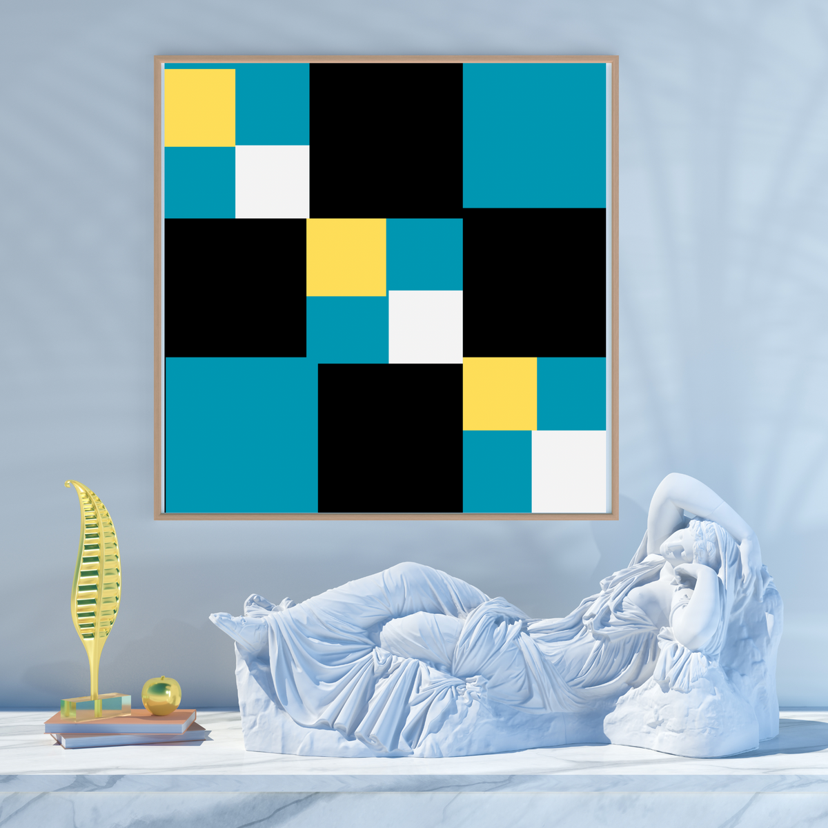 Yellow Green & Black Abstract Shapes – Square Digital Wall Art (20x20, 24x24, 36x36) – Set of 2 Digital Prints