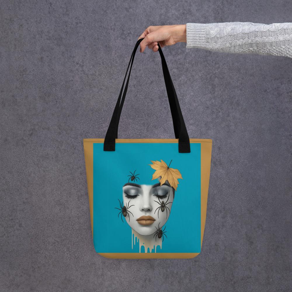 Blue & Brown Halloween Tote Bag – 15”x15” Spooky-Chic Fall Fashion Accessory