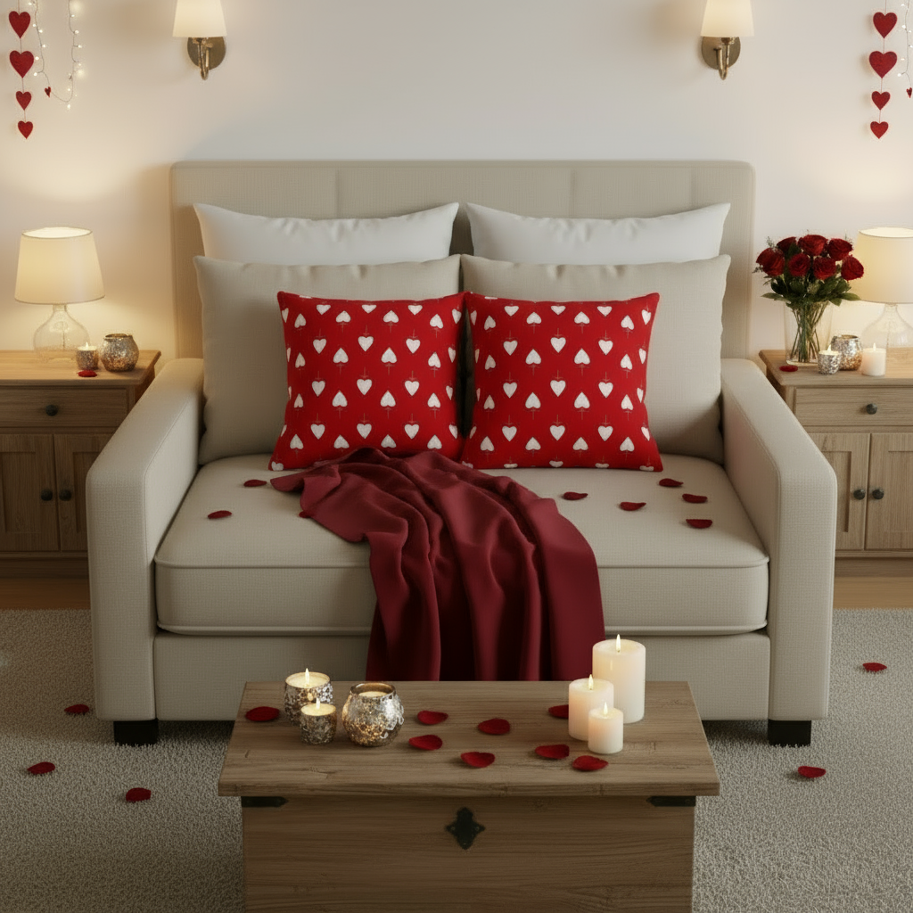 Valentine’s Throw Pillow – Red and White Decorative Cushion for Bedroom, Living Room & Valentine’s Day Gift, 18x18 & 22x22 in