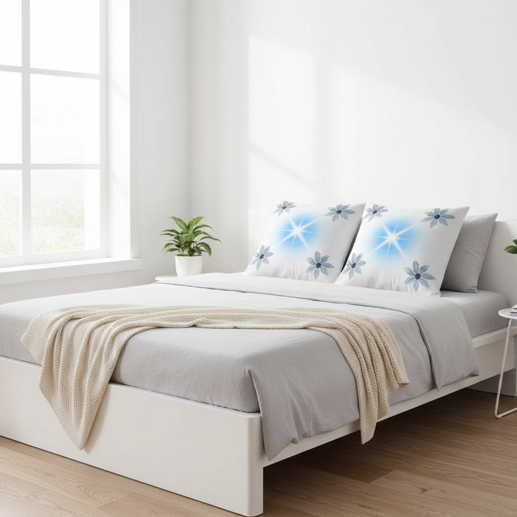 White Throw Pillow with Blue Accents – Elegant 18x18 Decorative Cushion for Sofa or Bedroom”