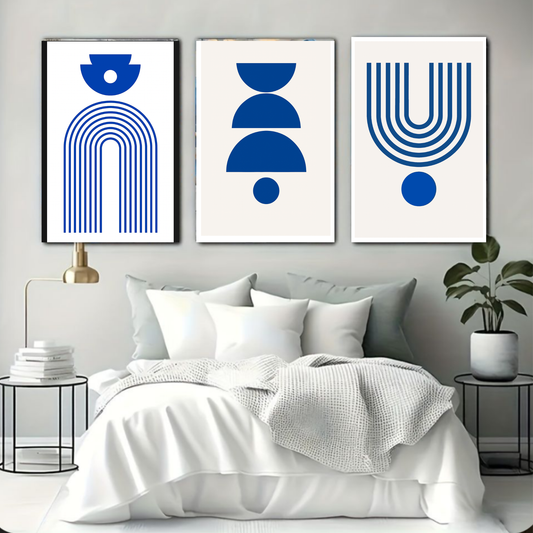 Boho Blue & White Abstract Wall Art – Minimalist Digital Download, Modern Bohemian Printable Art (16x20, 18x24, 24x36)