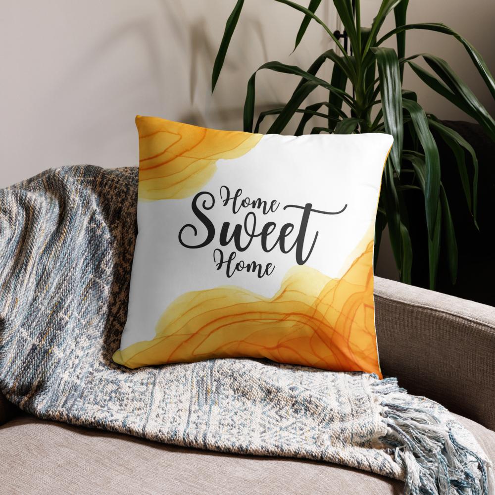 Orange & White Marble Throw Pillow – “Home Sweet Home” Decorative Cushion 22x22”