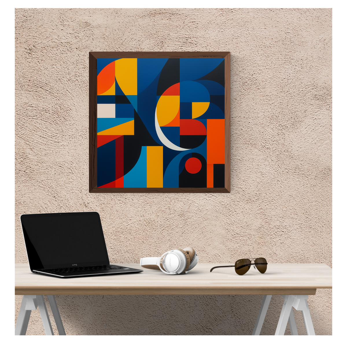 Bold Multicolored Abstract Wall Art – Red, Orange, Blue, White & Black Digital Print | Square Download (20x20, 24x24, 36x36)