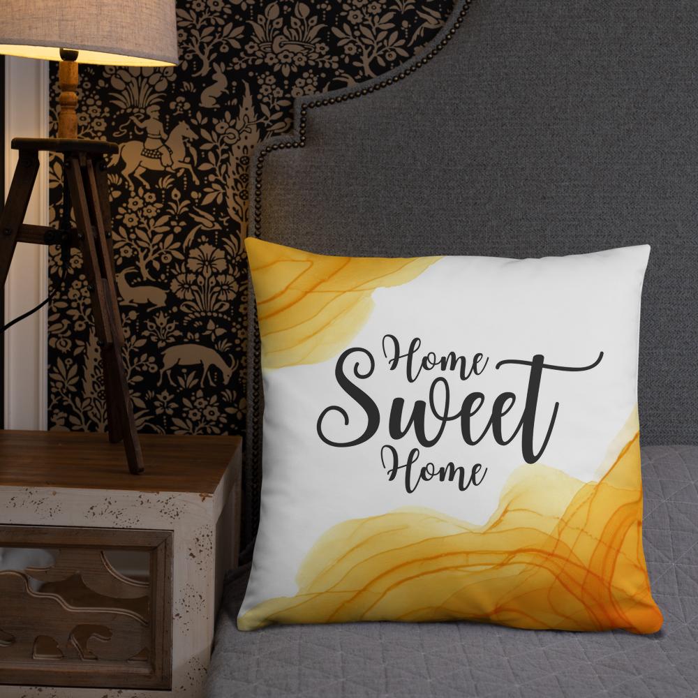 Orange & White Marble Throw Pillow – “Home Sweet Home” Decorative Cushion 22x22”