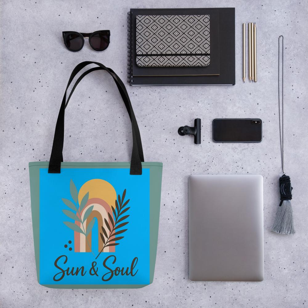 Eco-Friendly Boho Tote Bag – Reusable Blue & Green Shoulder Bag for Everyday Use