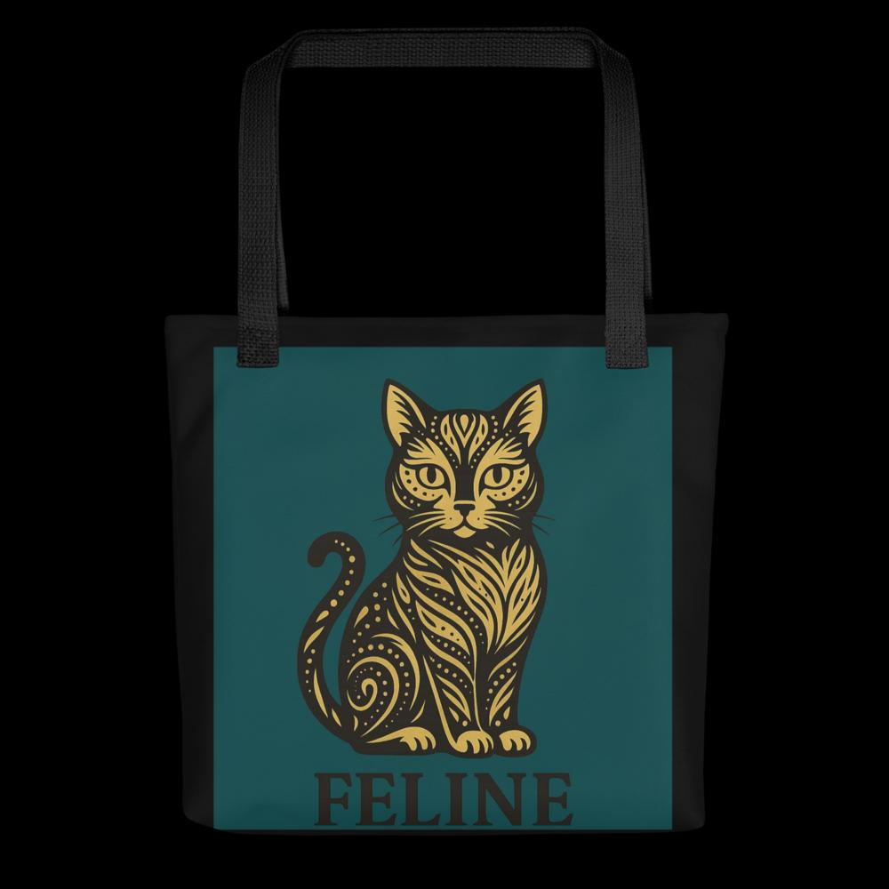 Cat Lover Tote Bag – 15x15 Green and Black Reusable Shoulder Bag for Pet Owners