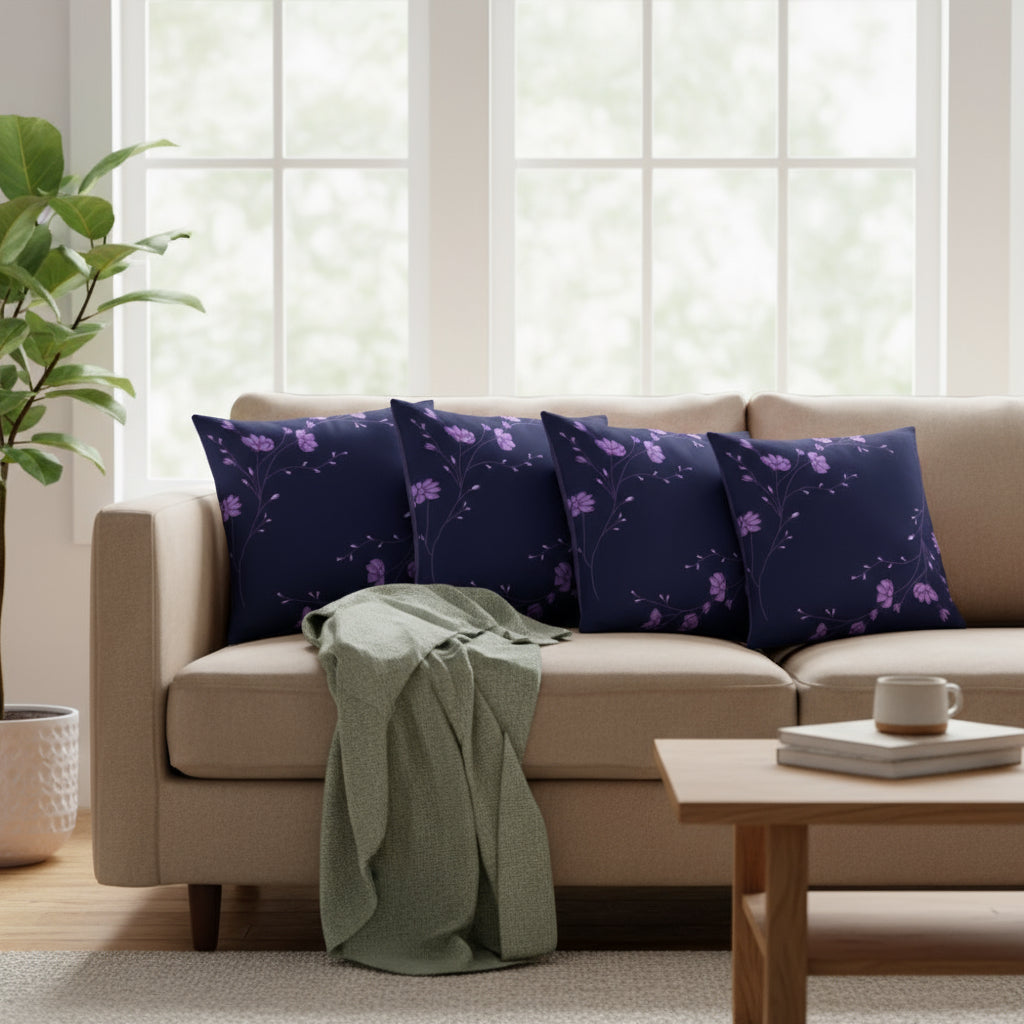 Dark Blue Throw Pillow with Purple Flowers – 18x18” | Elegant Floral  Design