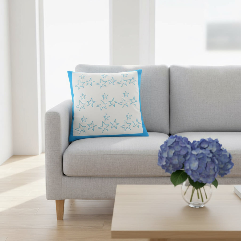 White and Blue Abstract Decorative Throw Pillow – Modern Accent Cushion, 22×22 Inch