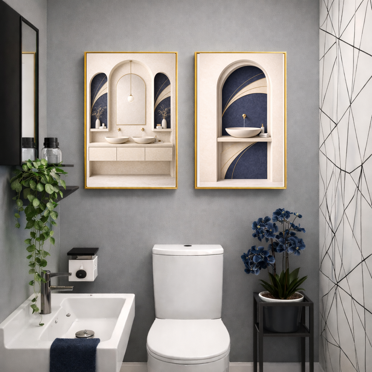 Full House Architectural Wall Art Collection – Deep Blue Edition (40 Coordinated Prints)
