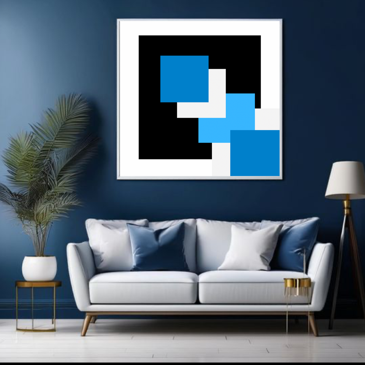 Blue, Black & White Abstract Wall Art – Digital Download | Modern Square Printable Art (20x20, 24x24, 36x36)