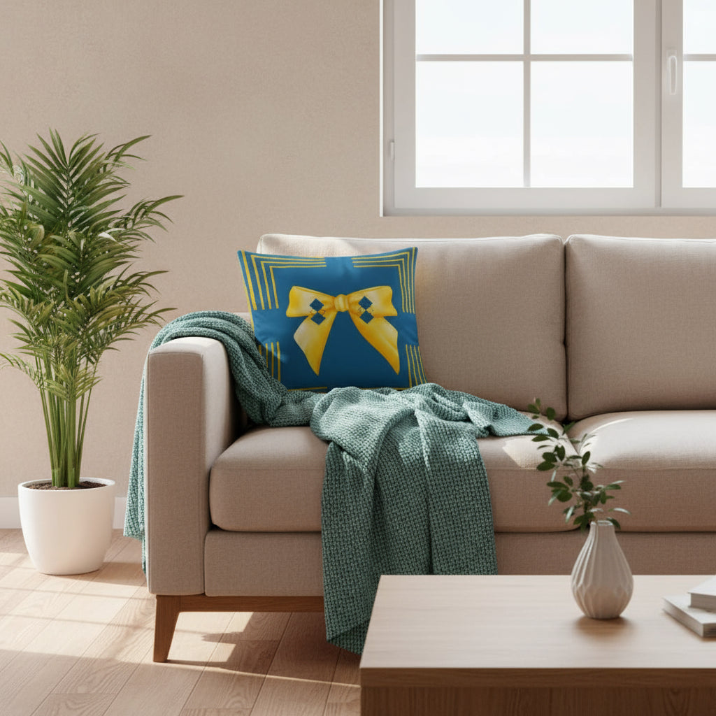 Modern Blue Square Pillow with Yellow Detailing – 18x18 Sofa & Bed Accent Decor