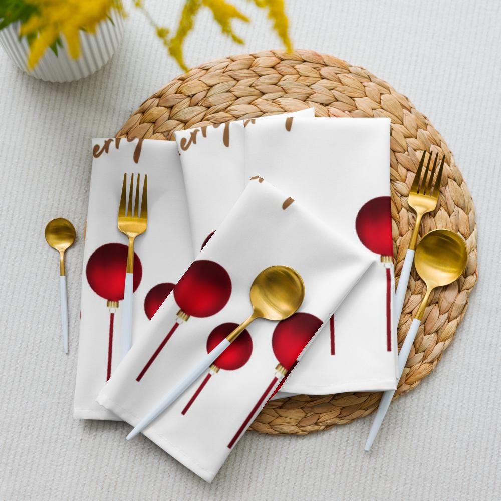 Red & White Festive Cloth Napkin Set (4) — 20 x 20 in Reusable Christmas Table Linens