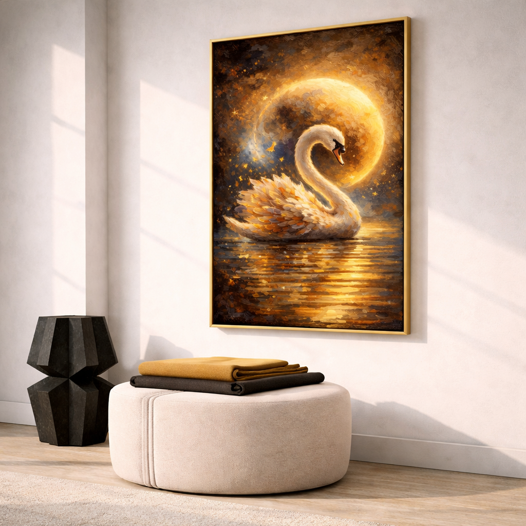Golden Swan Wall Art Set – Romantic Moonlight Printable Decor – Luxury Love Inspired Digital Download (11x14, 16x20, 18x24, 24x36)