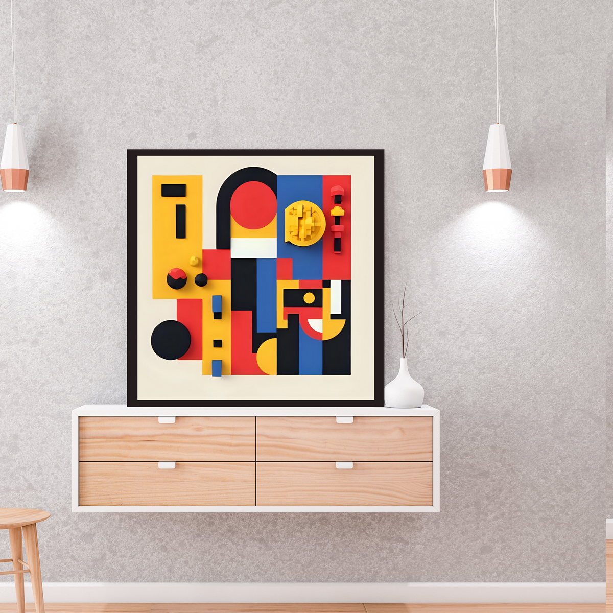 Color Splash Abstract Wall Art Set – Yellow, Red, Blue & Black (3 Digital Prints – 16x16, 20x20, 24x24 in)
