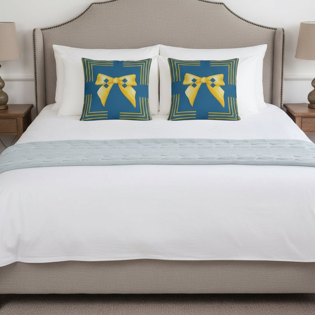 Modern Blue Square Pillow with Yellow Detailing – 18x18 Sofa & Bed Accent Decor