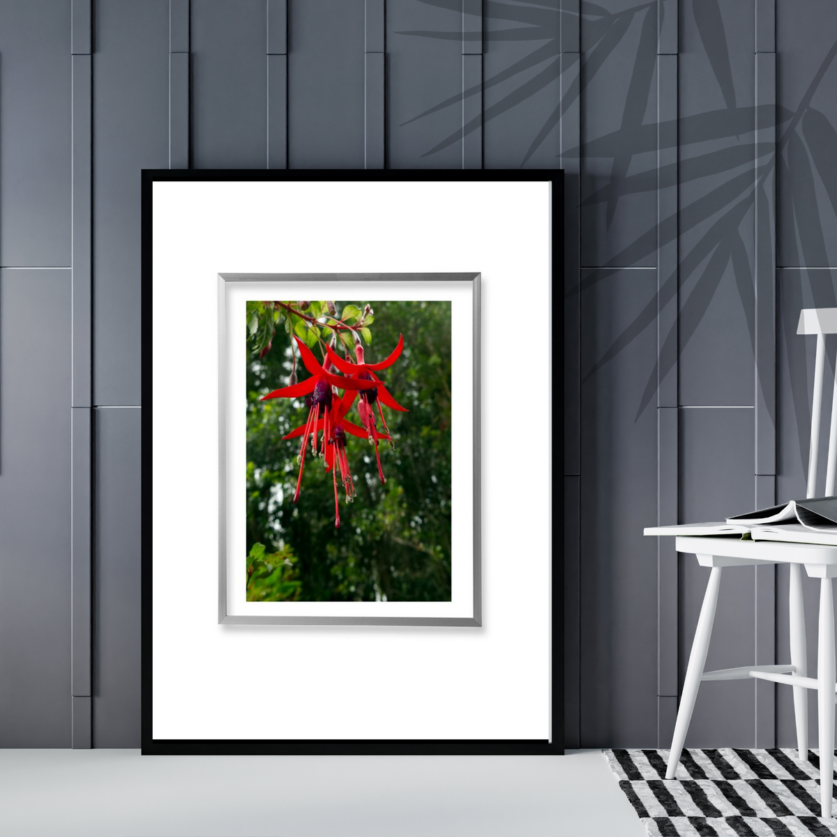 Red Floral Wall Art Set | 3 Printable Prints with Green Leaves on White Background – Digital Download
