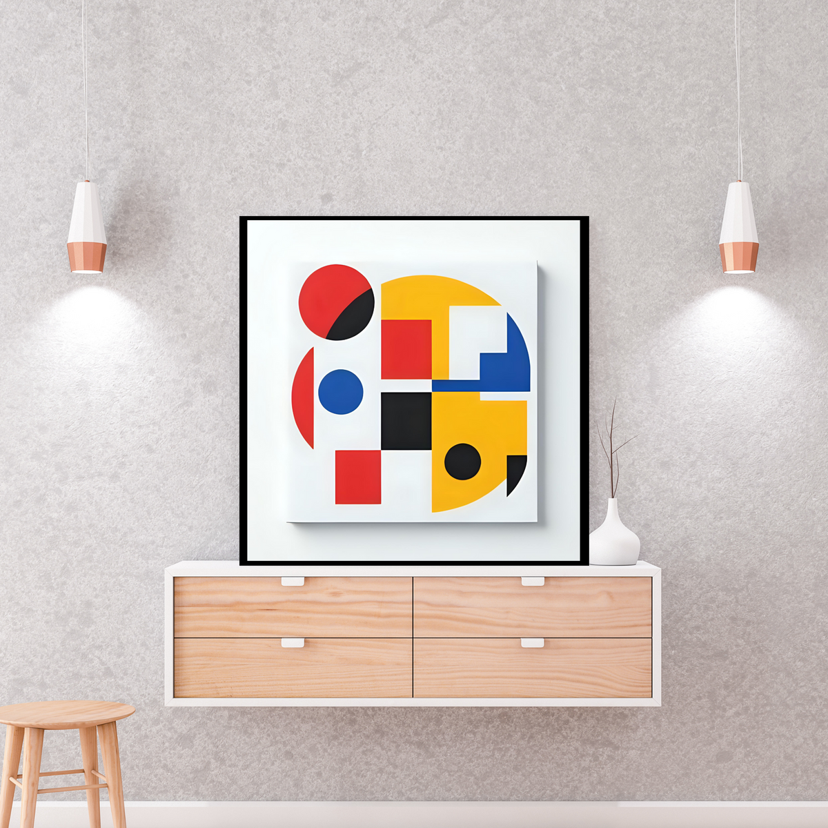 Bold Abstract Wall Art Set – Blue, Red, Yellow & Black (3 Digital Prints – 16x16, 20x20, 24x24 in)