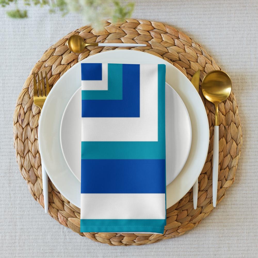 White, Blue & Teal Abstract Cloth Napkin Set – 4 Reusable 20x20” Fabric Napkins for Elegant Table Décor