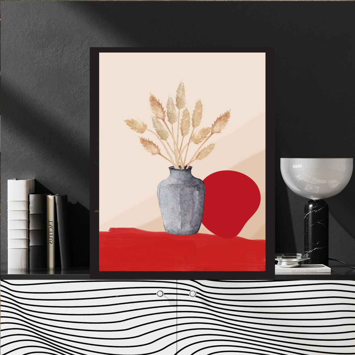 4-Piece Botanical Vase Wall Art Bundle – Beige & Red Backgrounds with Flower Pots and Plants (Digital Download, 3 Sizes Each)