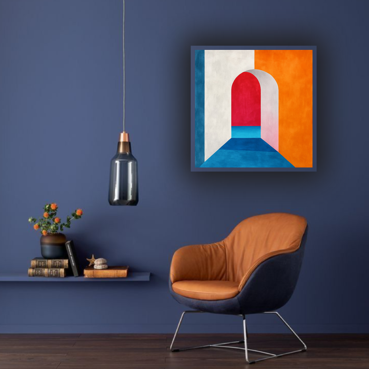 Bold Red, White, Orange & Blue Abstract Wall Art | Square Digital Download