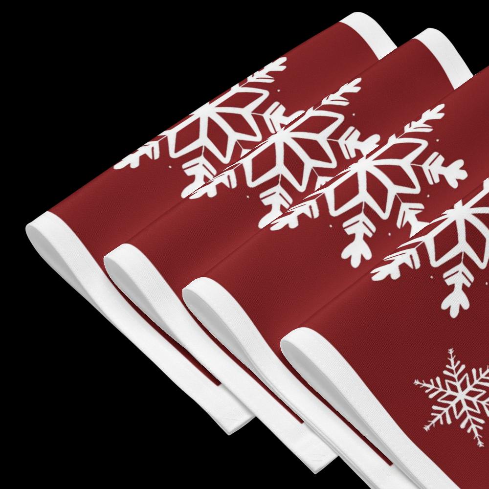 Red Christmas Placemat Set – 4-Pack 18x14 Holiday Table Placemats with White Accents
