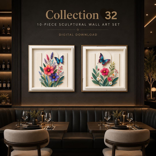 Luxury Sculptural Floral Wall Art Collection – Elegant Botanical Digital Prints for Homes, Hotels, Restaurants, Airbnbs & Modern Commercial Interiors