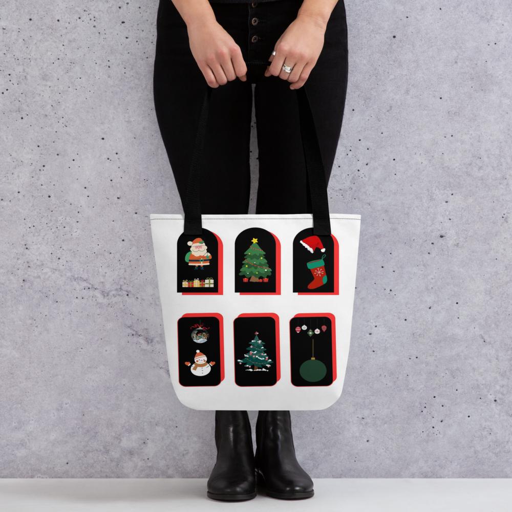 Christmas Tote Bag – 15×15″ White Background with Elegant Festive Design