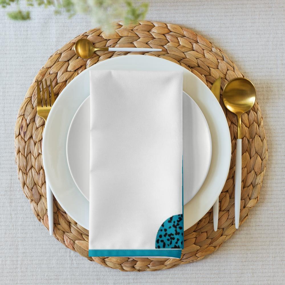 White and Teal Cloth Napkin Set – 4 Elegant 20x20” Reusable Fabric Napkins for Modern Table Décor