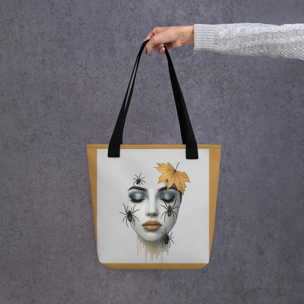 Gray & Brown Halloween Tote Bag – 15”x15” Spooky-Chic Fall Fashion Accessory