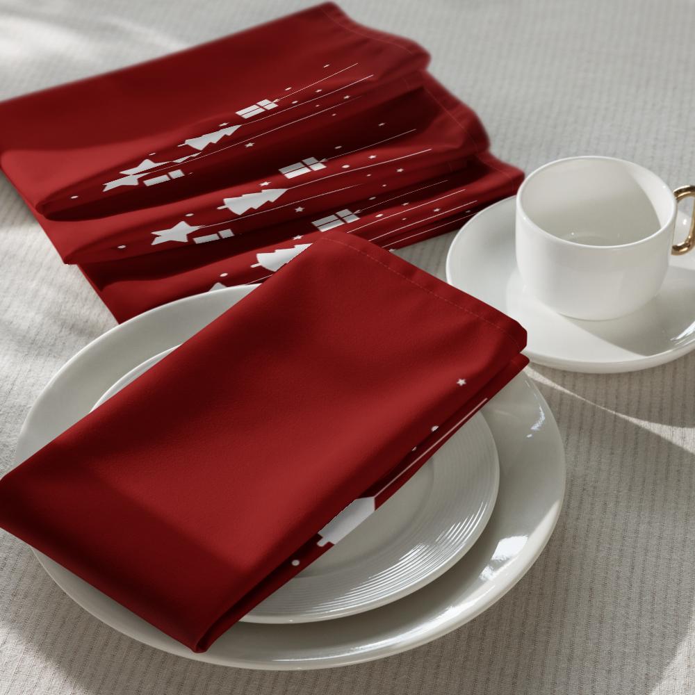 Cloth Napkin Set with White Christmas Accents (4) — 20 x 20 in Reusable Holiday Table Linens